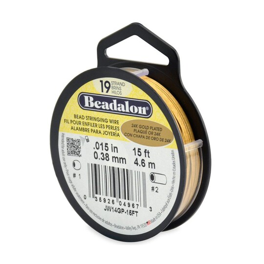 24k Gold Plated Beadalon Beading Wire .015" Thickness 19 Strand (15 Feet)